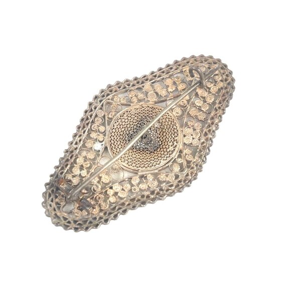 Victorian Egyptian Revival Silver Filigree Heart Brooch - Picture 5 of 7